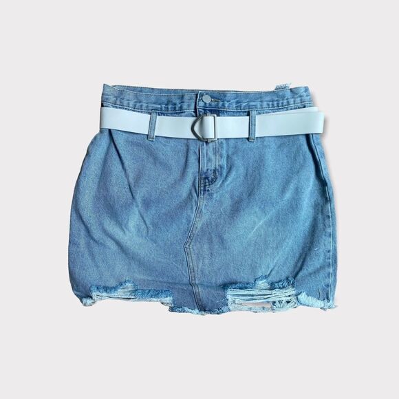 Grey Lab LA Denim Mini Skirt White Belt Sz M - Picture 1 of 5